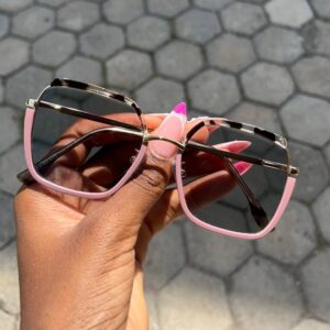 pink frame with gold accents