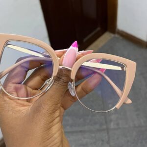 Cat-Eye Frame with Clear Rim and Gold Bridge